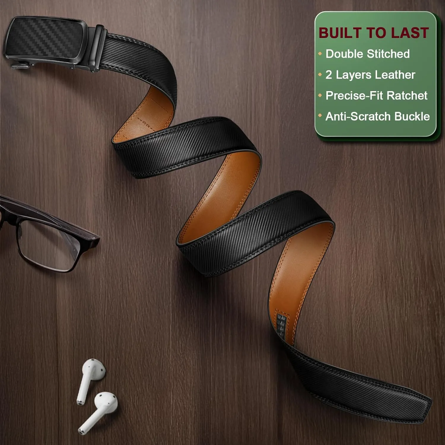 KEMISANT Men Belt Ratchet Click Belt Genuine Leather Adjustable For Men Golf Dress Casual Jeans 1 3/8-Cut For Fit