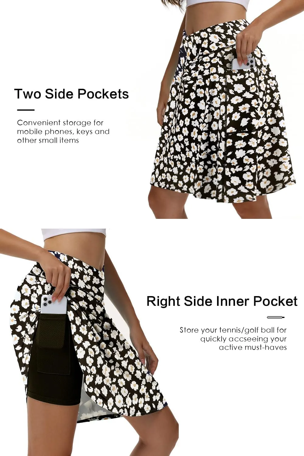 KORALHY 21" Knee Length Golf Skorts Skirts for Women Cross Waist Athletic Skorts with Shorts Tennis Skirt with 3 Pockets