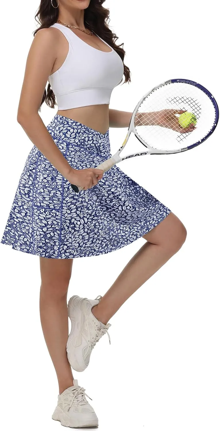 KORALHY 21" Knee Length Golf Skorts Skirts for Women Cross Waist Athletic Skorts with Shorts Tennis Skirt with 3 Pockets