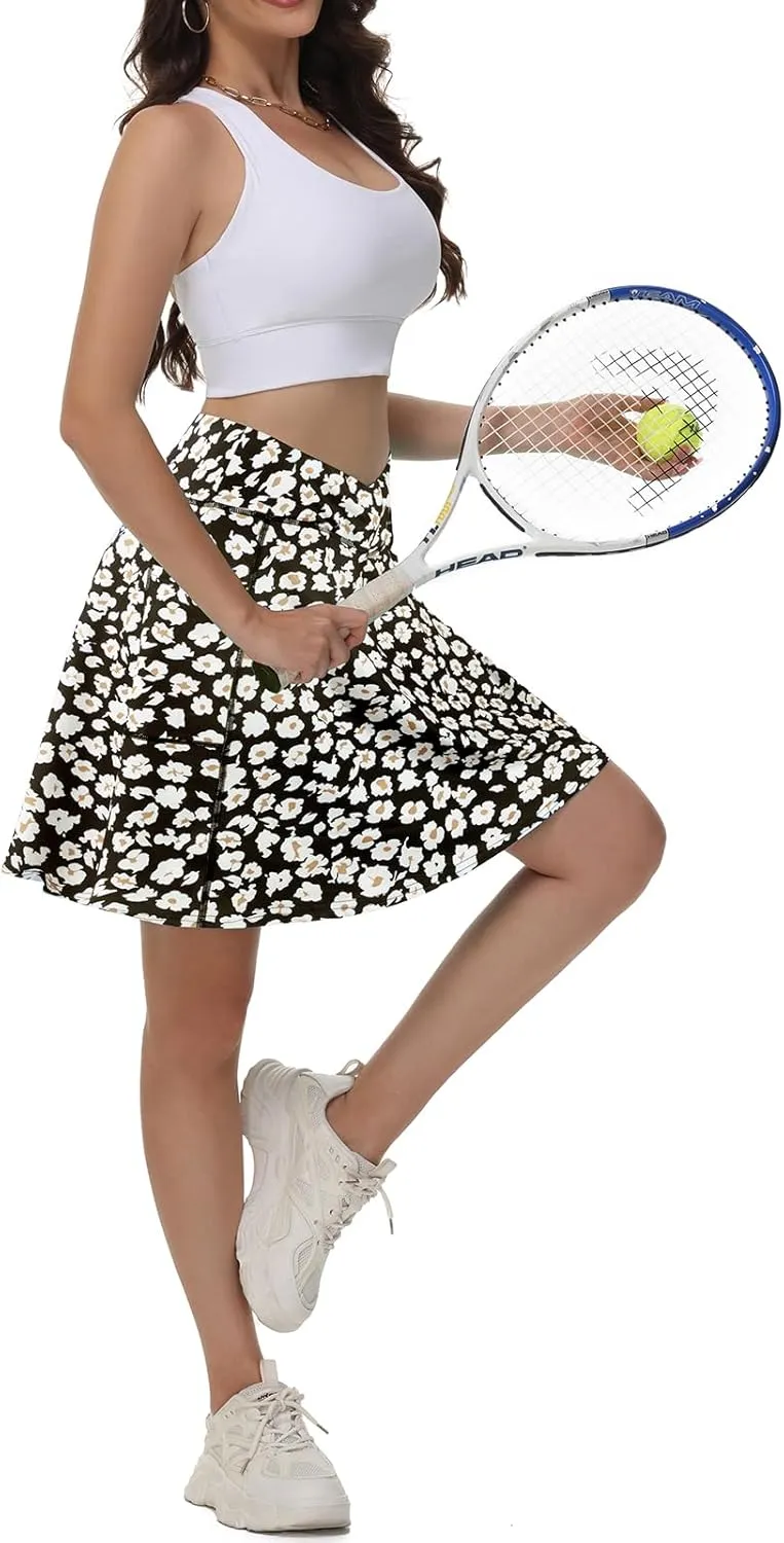 KORALHY 21" Knee Length Golf Skorts Skirts for Women Cross Waist Athletic Skorts with Shorts Tennis Skirt with 3 Pockets