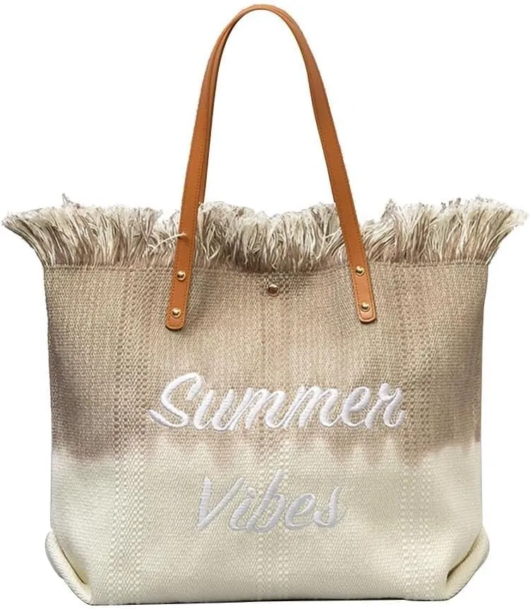 Large Handbag for Women Capacity Top Handle Aesthetic Tote Vibe Beach Bohemian Hobo Tassels Canvas Shoulder