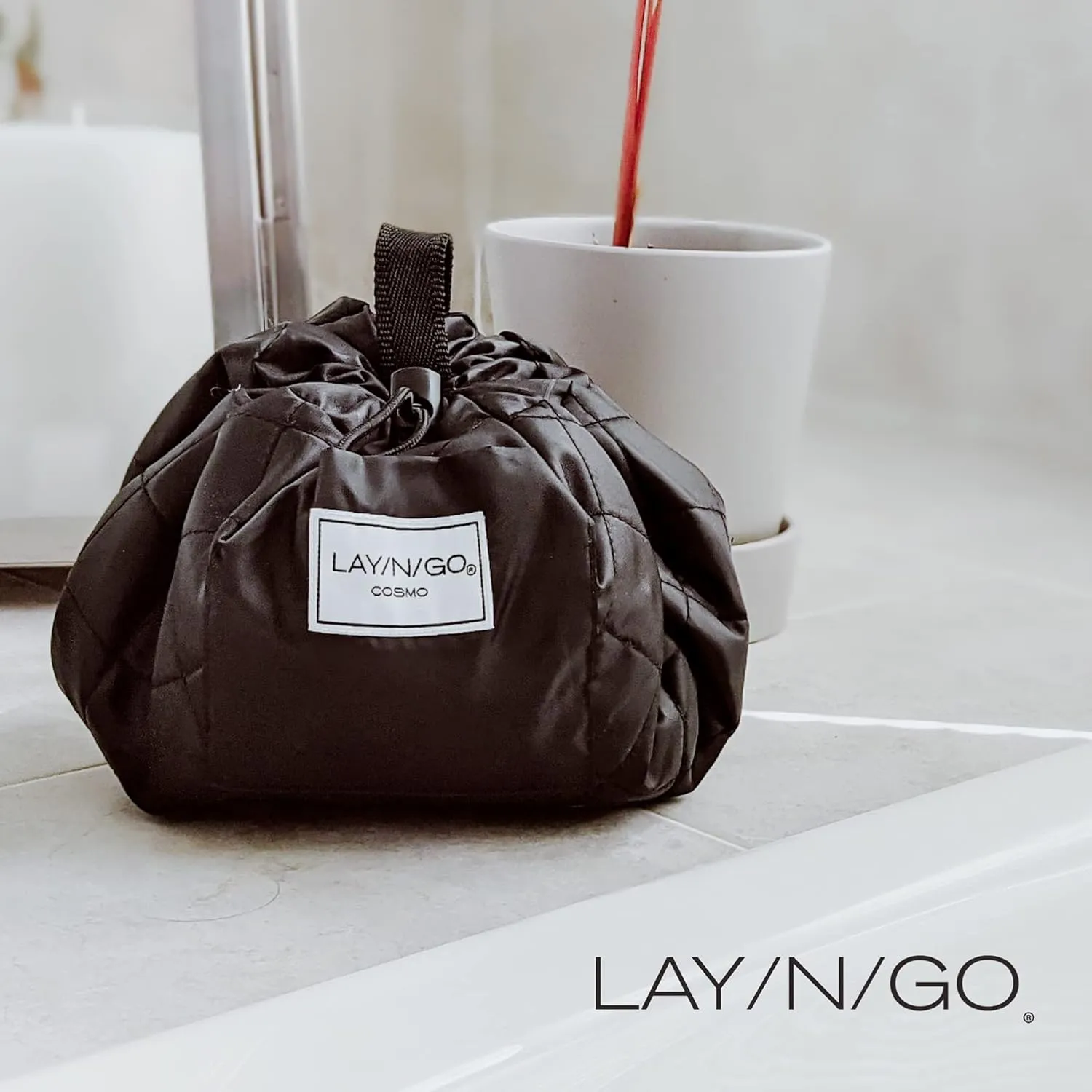 Lay-n-Go Cosmo Drawstring Makeup Bag Organizer, Water-Resistant Cosmetic Pouch for Travel, Stylish & Durable Toiletry Bag, Machine Washable, Large Capacity, 20-Inch, Metallic Gold
