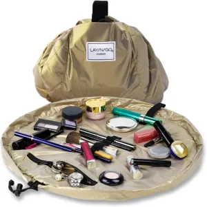 Lay-n-Go Cosmo Drawstring Makeup Bag Organizer, Water-Resistant Cosmetic Pouch for Travel, Stylish & Durable Toiletry Bag, Machine Washable, Large Capacity, 20-Inch, Metallic Gold