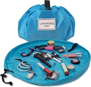 Lay-n-Go Cosmo Drawstring Makeup Bag Organizer, Water-Resistant Cosmetic Pouch for Travel, Stylish & Durable Toiletry Bag, Machine Washable, Large Capacity, 20-Inch, Ocean Blue