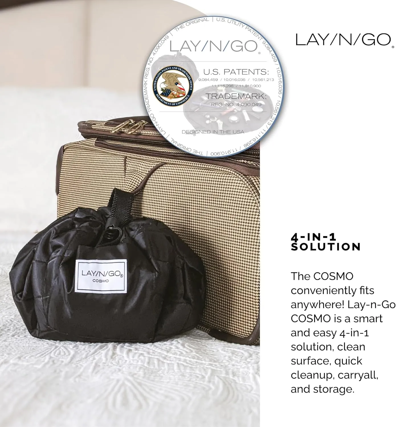 Lay-n-Go Cosmo Drawstring Makeup Bag Organizer, Water-Resistant Cosmetic Pouch for Travel, Stylish & Durable Toiletry Bag, Machine Washable, Large Capacity, 20-Inch, Purple