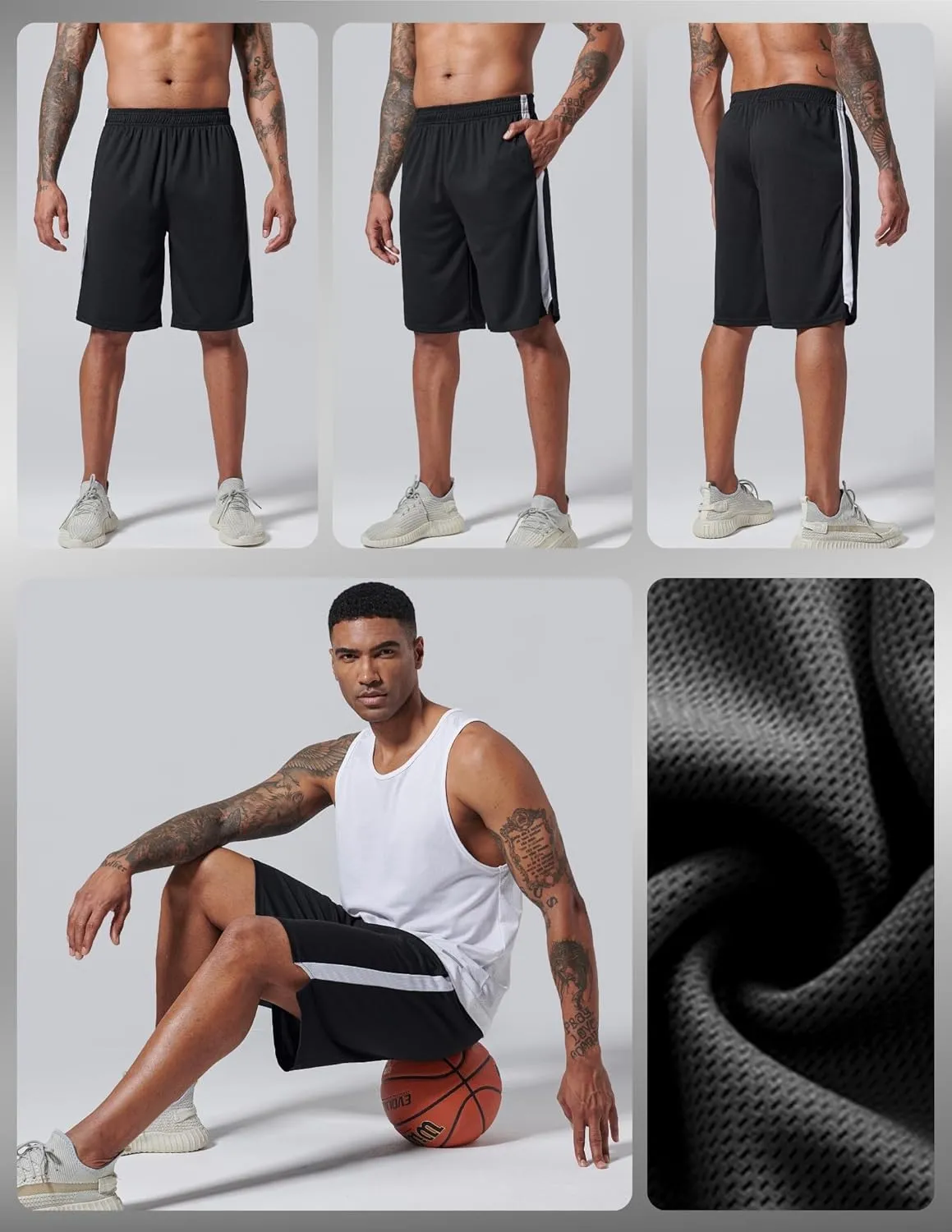 Liberty Imports 5 Pack Men's Quick Dry Athletic Basketball Shorts 9" Inseam with Pockets, Activewear for Workout Gym Running