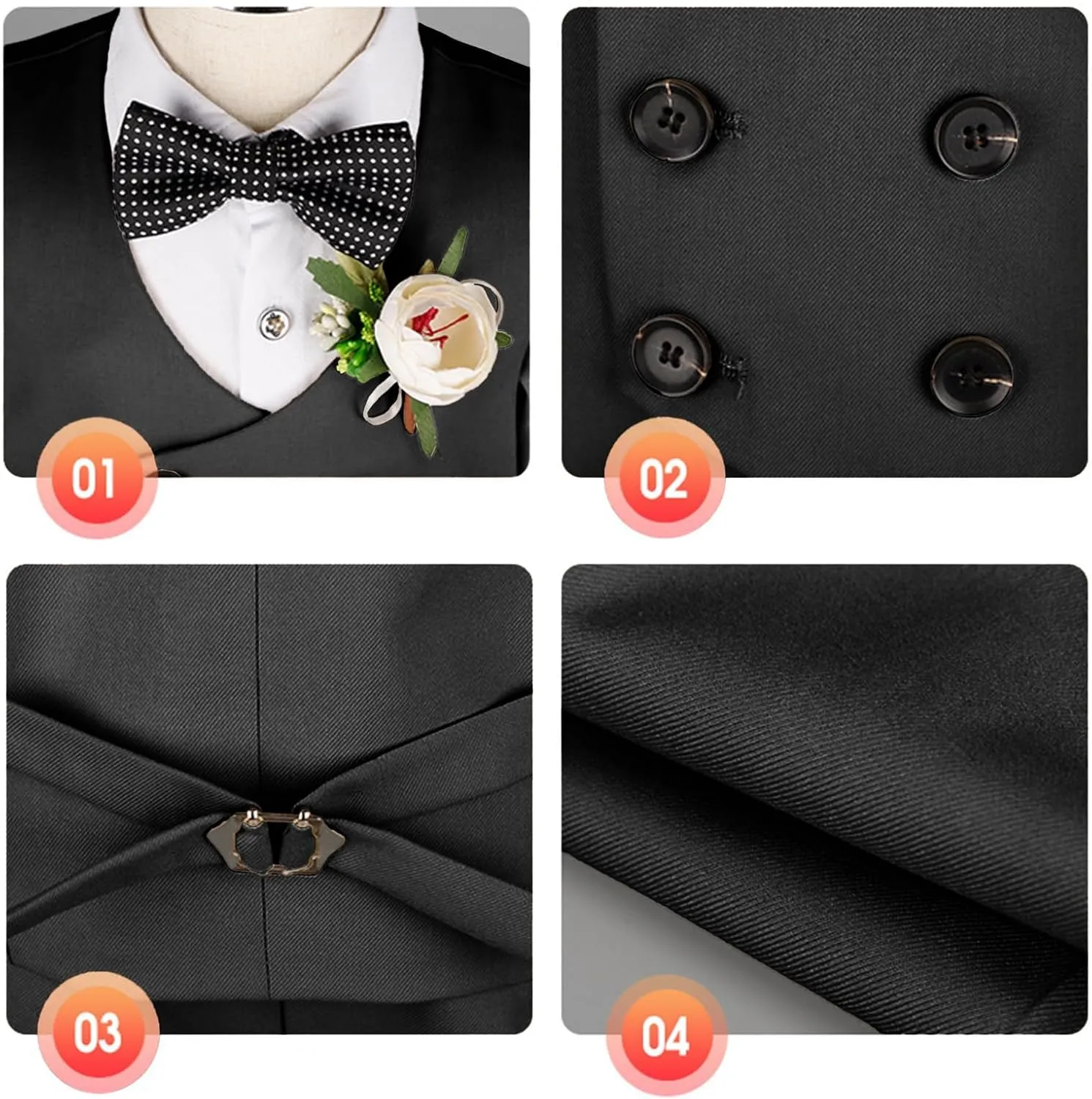 LOLANTA 4Pcs Summer Boys Suit, Kids Dress Clothes Shirt Vest Shorts Bow Tie, Waistcoat Tuxedo Wedding Ring Bearer Outfit