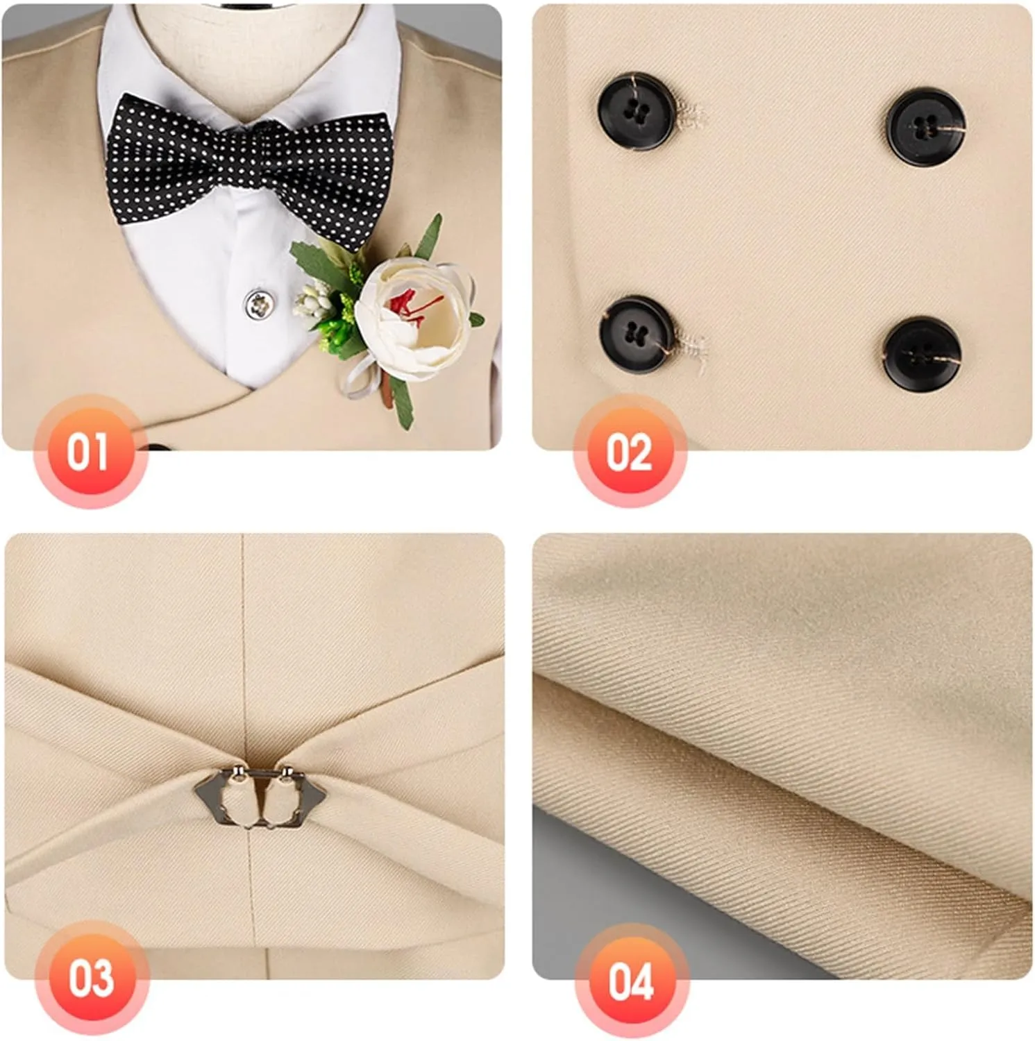 LOLANTA 4Pcs Summer Boys Suit, Kids Dress Clothes Shirt Vest Shorts Bow Tie, Waistcoat Tuxedo Wedding Ring Bearer Outfit