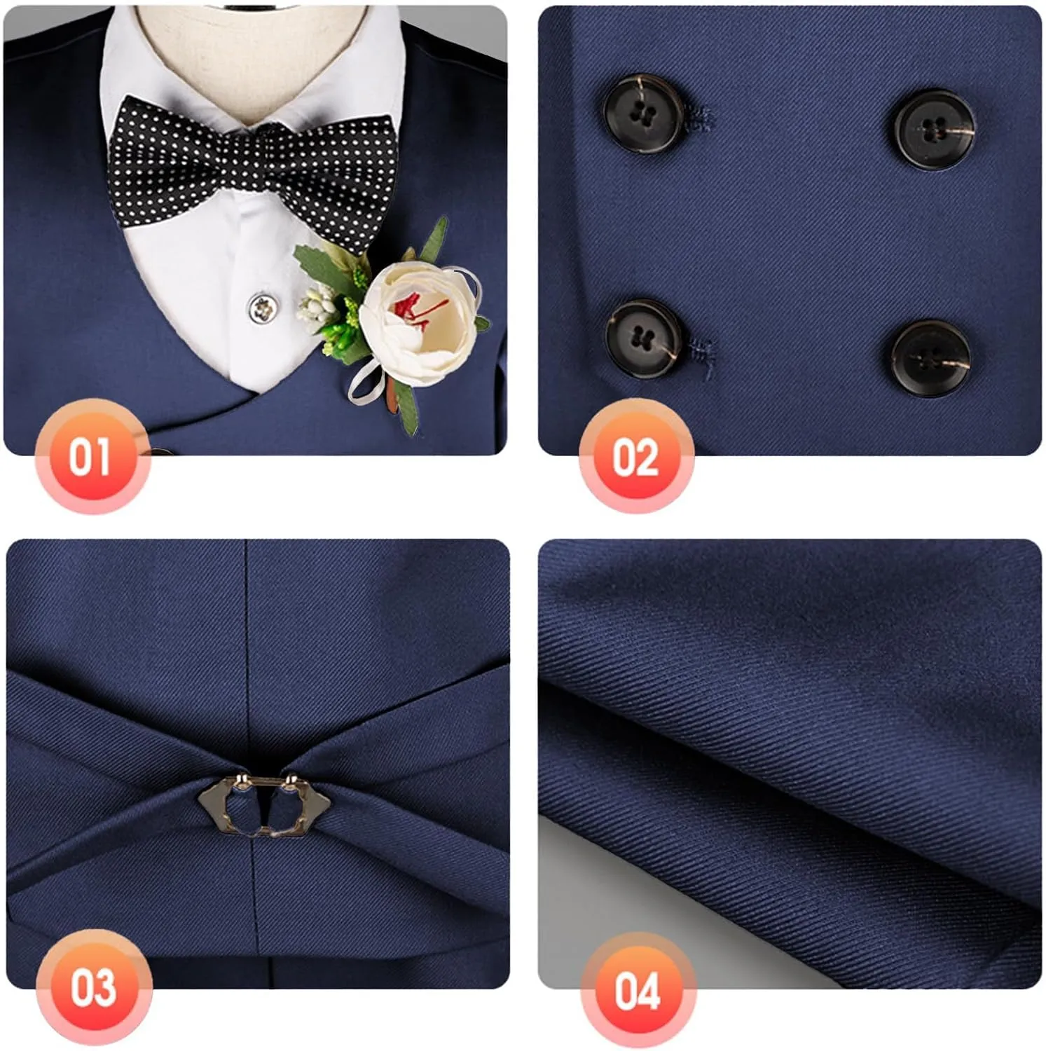 LOLANTA 4Pcs Summer Boys Suit, Kids Dress Clothes Shirt Vest Shorts Bow Tie, Waistcoat Tuxedo Wedding Ring Bearer Outfit