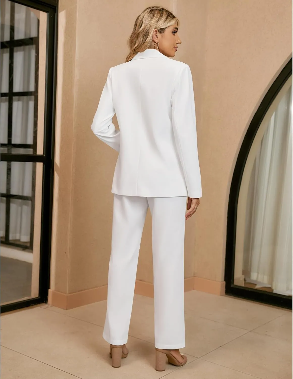 LookbookStore 2 Piece Pant Suits for Women Dressy Blazer High Waisted Straight Leg Pants Sets Business Casual Outfits