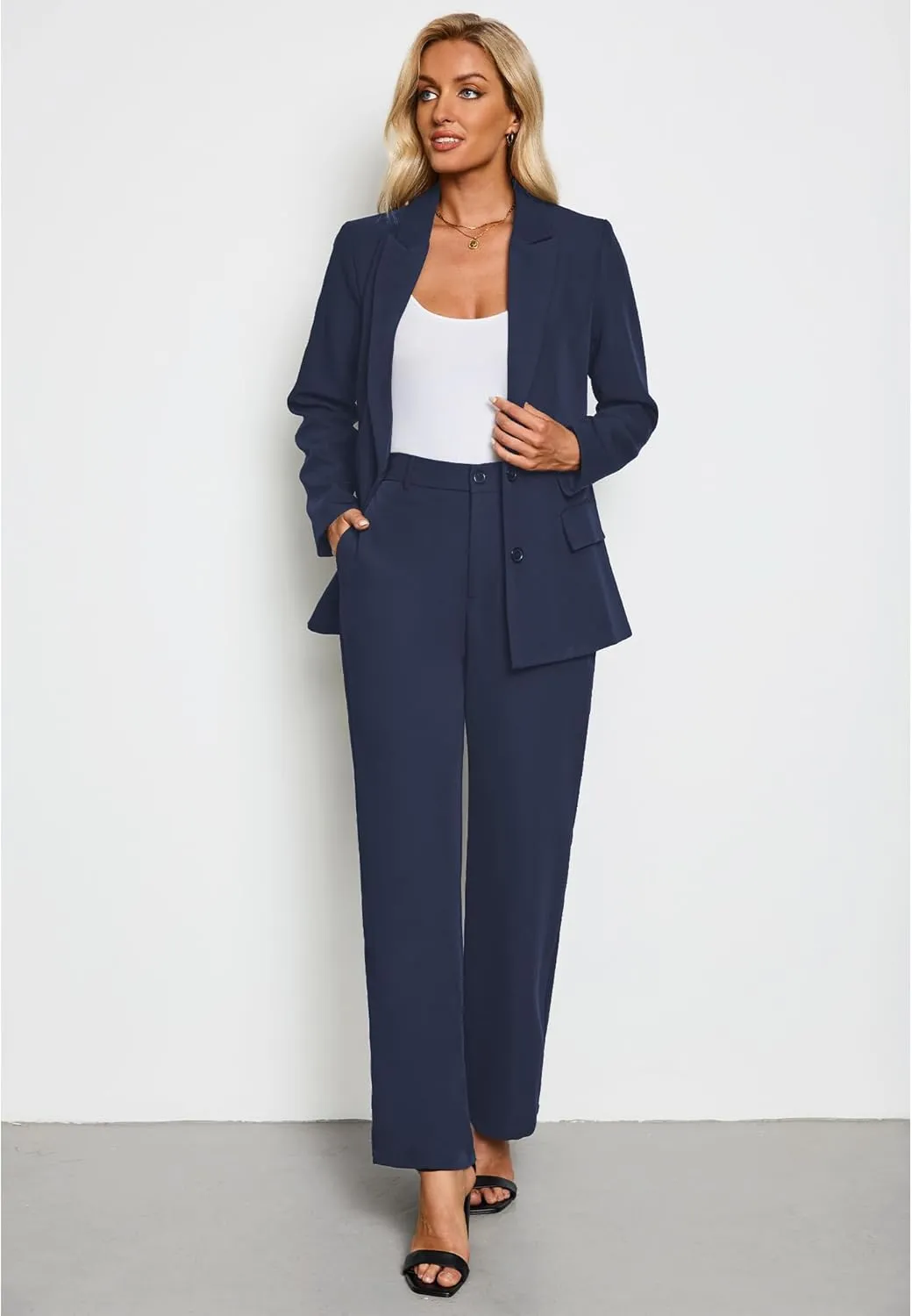 LookbookStore 2 Piece Pant Suits for Women Dressy Blazer High Waisted Straight Leg Pants Sets Business Casual Outfits