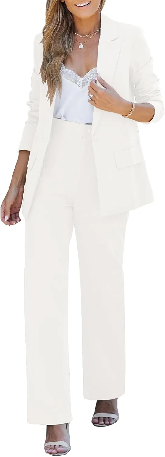 LookbookStore 2 Piece Pant Suits for Women Dressy Blazer High Waisted Straight Leg Pants Sets Business Casual Outfits