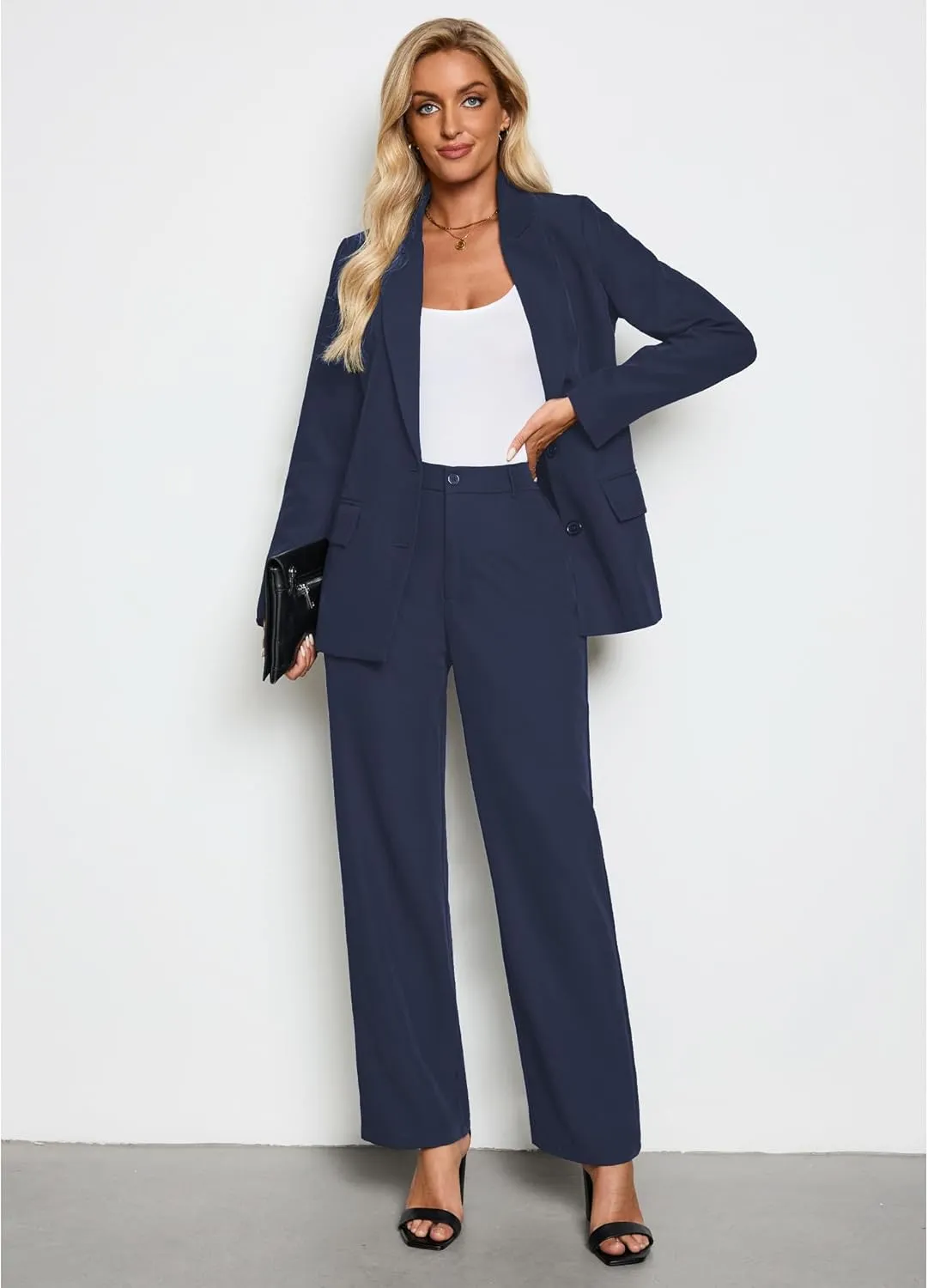 LookbookStore 2 Piece Pant Suits for Women Dressy Blazer High Waisted Straight Leg Pants Sets Business Casual Outfits
