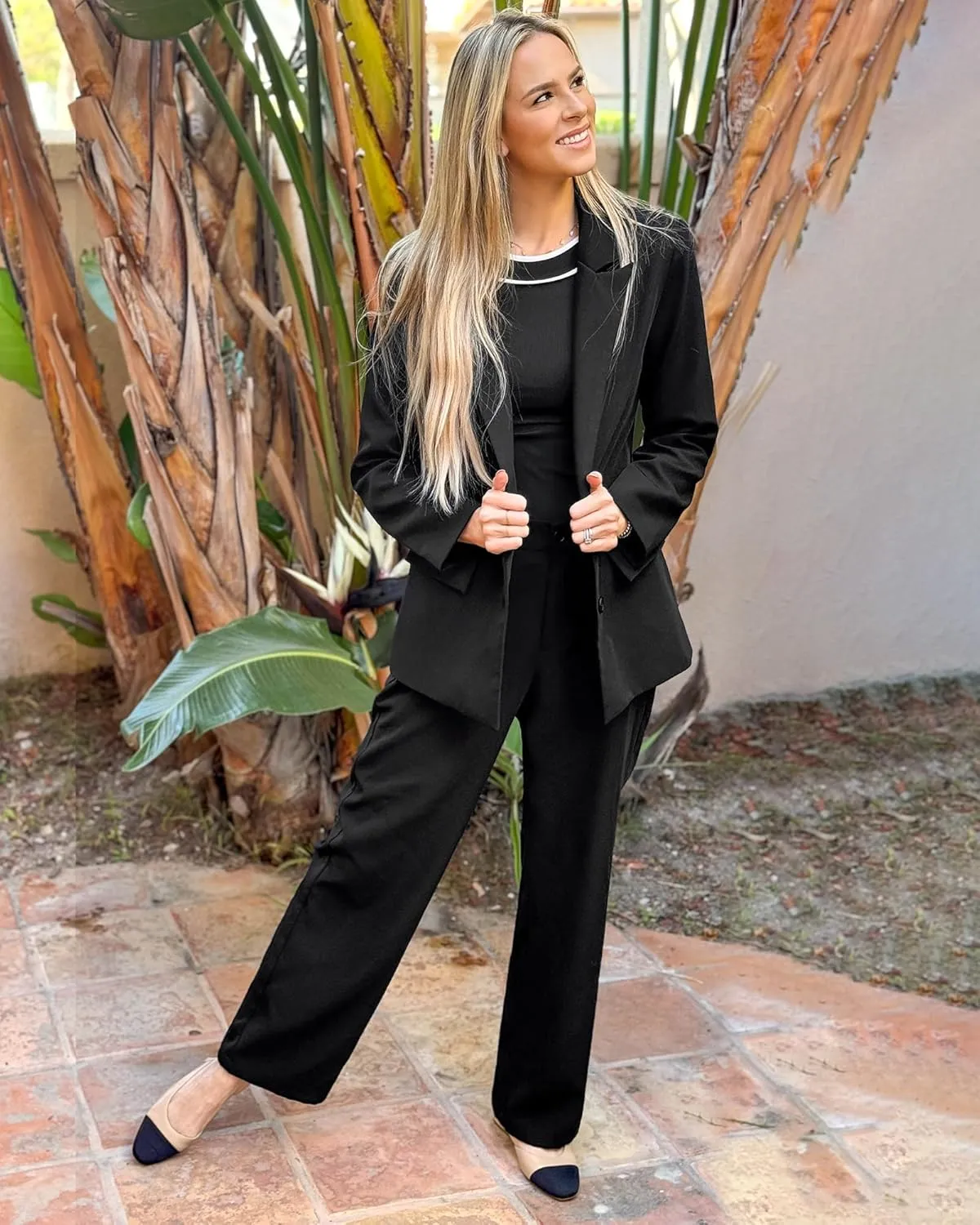 LookbookStore 2 Piece Pant Suits for Women Dressy Blazer High Waisted Straight Leg Pants Sets Business Casual Outfits