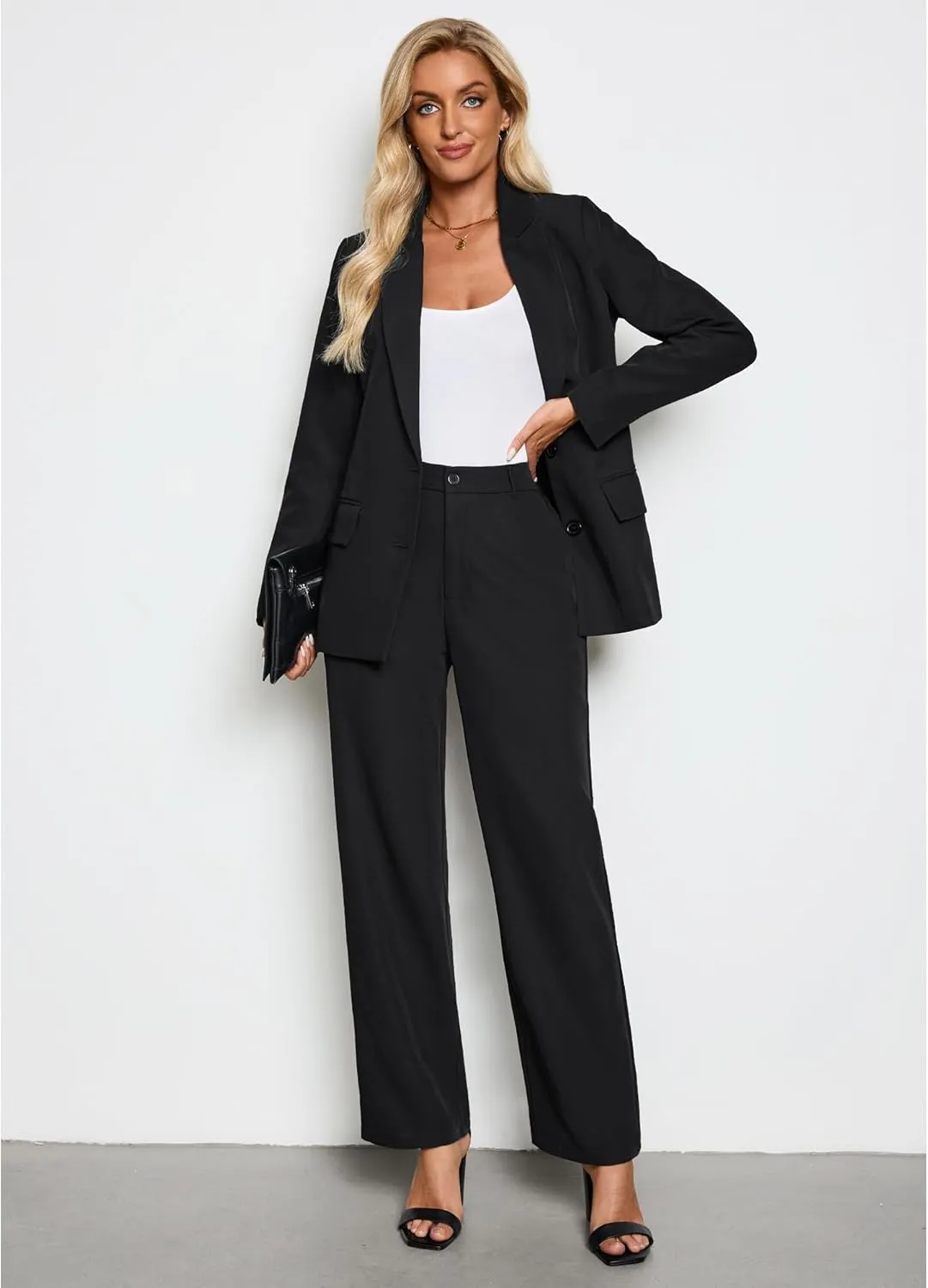 LookbookStore 2 Piece Pant Suits for Women Dressy Blazer High Waisted Straight Leg Pants Sets Business Casual Outfits