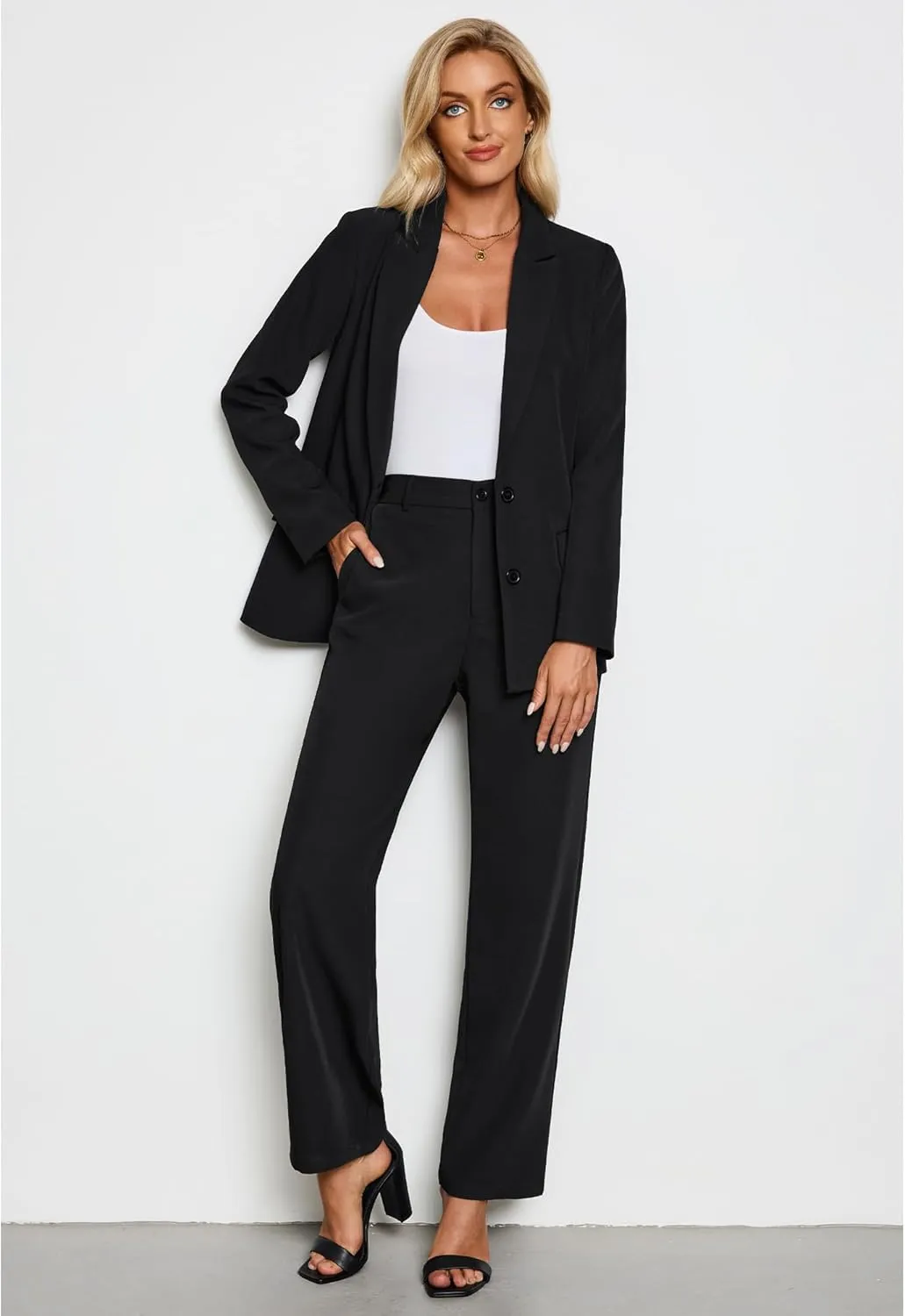 LookbookStore 2 Piece Pant Suits for Women Dressy Blazer High Waisted Straight Leg Pants Sets Business Casual Outfits