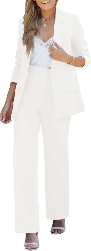 LookbookStore 2 Piece Pant Suits for Women Dressy Blazer High Waisted Straight Leg Pants Sets Business Casual Outfits