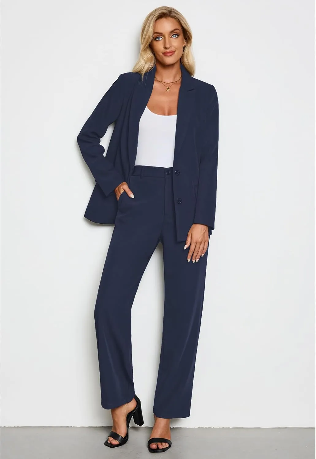 LookbookStore 2 Piece Pant Suits for Women Dressy Blazer High Waisted Straight Leg Pants Sets Business Casual Outfits