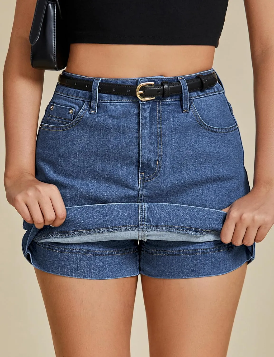 luvamia Jean Skorts for Woman Trendy High Waisted Stretchy Denim Skirt with Shorts Y2K Mini Skort Skirts Country Concert