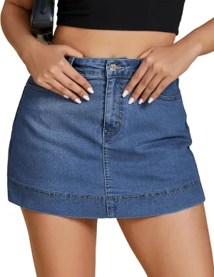 luvamia Jean Skorts for Woman Trendy High Waisted Stretchy Denim Skirt with Shorts Y2K Mini Skort Skirts Country Concert