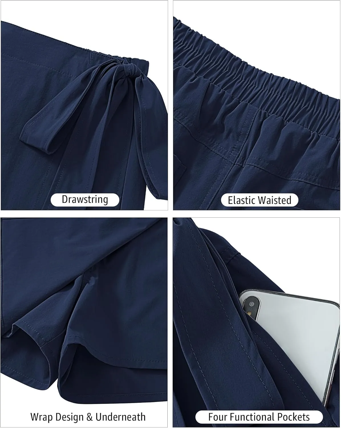 luvamia Skorts for Woman Trendy High Waisted Wrap Elastic Waist Pocket Fast Dry Hiking Tennis Golf Gym Skirt with Shorts