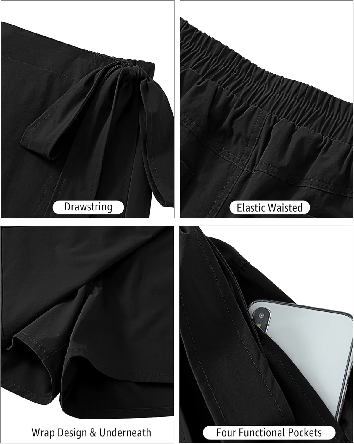 luvamia Skorts for Woman Trendy High Waisted Wrap Elastic Waist Pocket Fast Dry Hiking Tennis Golf Gym Skirt with Shorts
