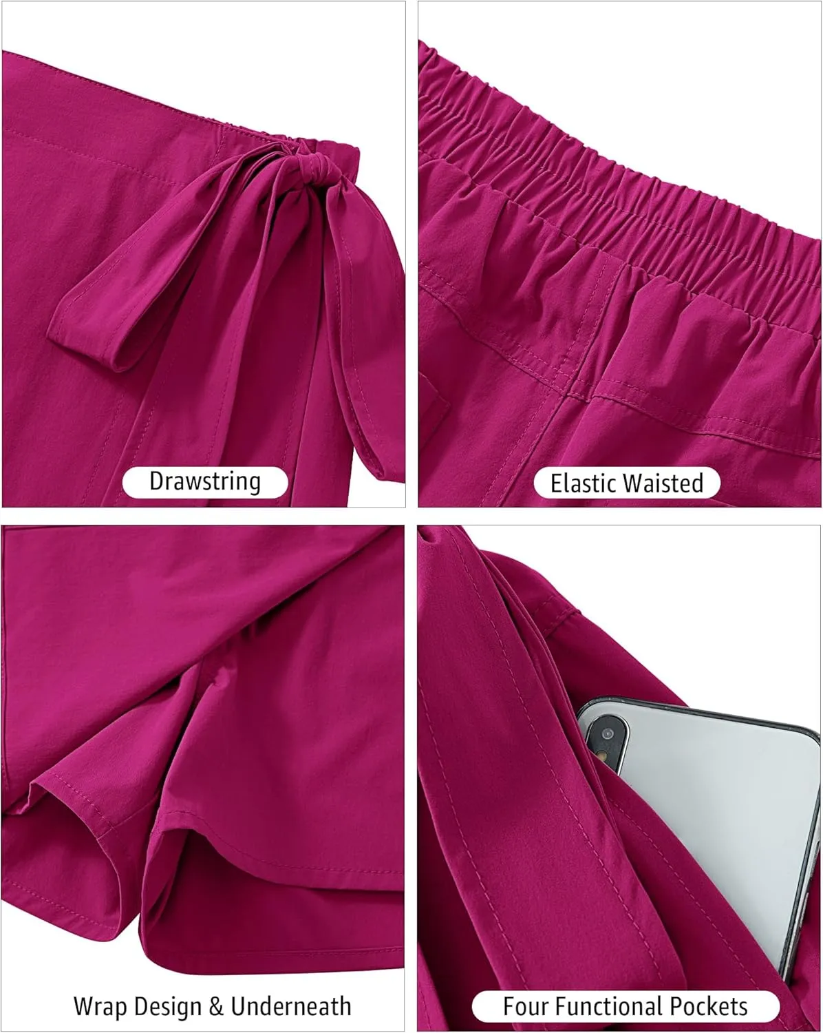 luvamia Skorts for Woman Trendy High Waisted Wrap Elastic Waist Pocket Fast Dry Hiking Tennis Golf Gym Skirt with Shorts
