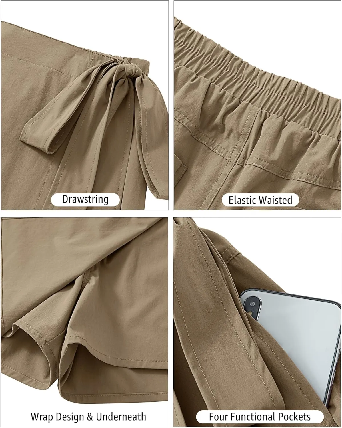 luvamia Skorts for Woman Trendy High Waisted Wrap Elastic Waist Pocket Fast Dry Hiking Tennis Golf Gym Skirt with Shorts