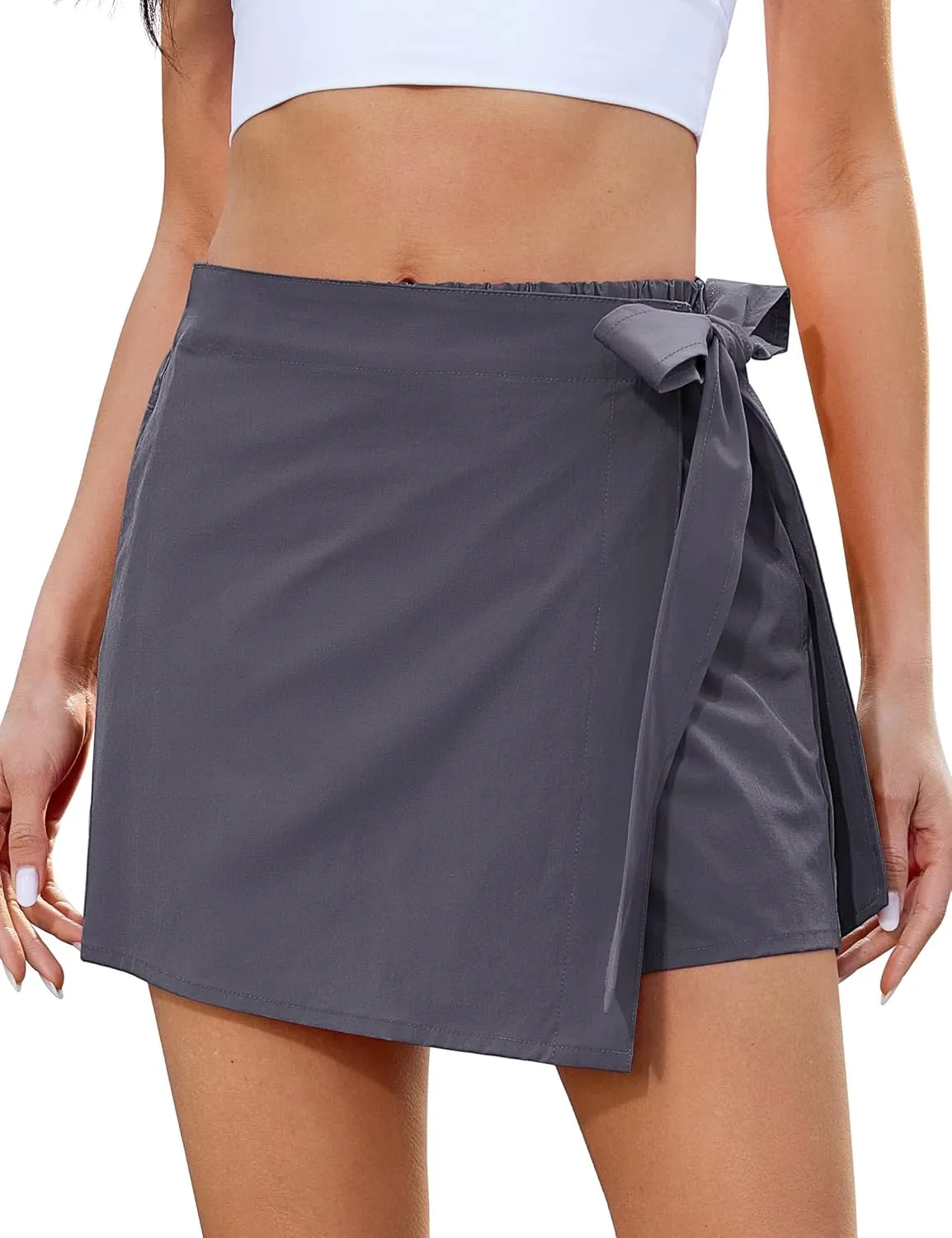 luvamia Skorts for Woman Trendy High Waisted Wrap Elastic Waist Pocket Fast Dry Hiking Tennis Golf Gym Skirt with Shorts