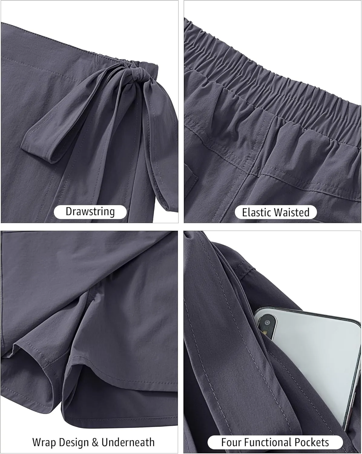 luvamia Skorts for Woman Trendy High Waisted Wrap Elastic Waist Pocket Fast Dry Hiking Tennis Golf Gym Skirt with Shorts