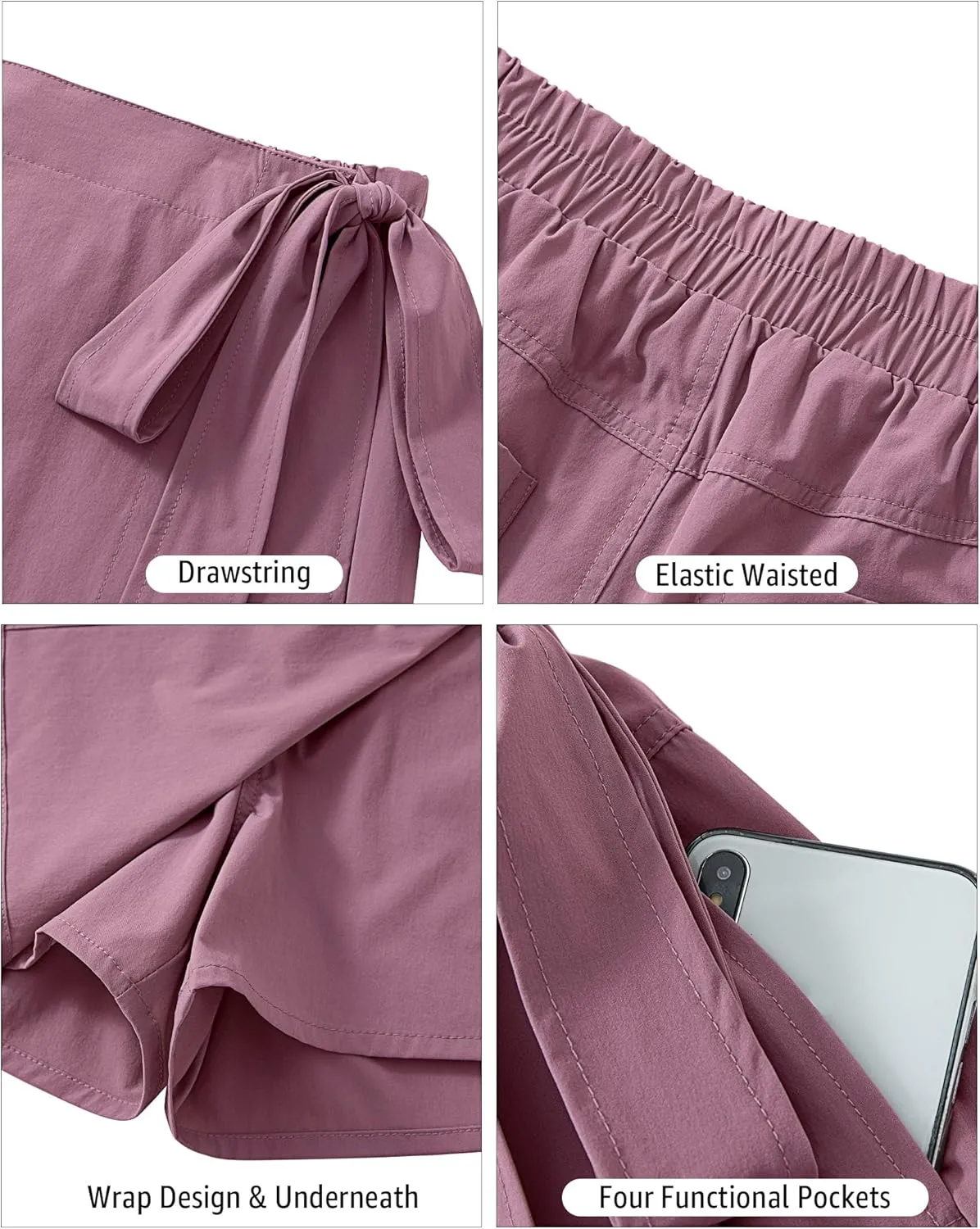 luvamia Skorts for Woman Trendy High Waisted Wrap Elastic Waist Pocket Fast Dry Hiking Tennis Golf Gym Skirt with Shorts