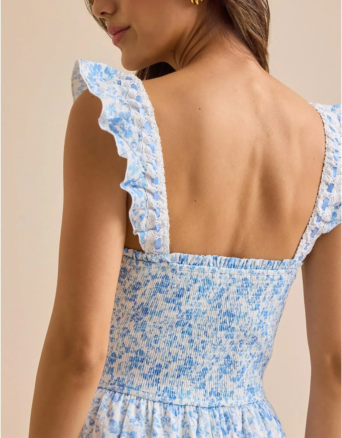 Meiweileya Women Spaghetti Strap Maxi Dress Y2k Floral Lace Trim Ruffle Long Dress Boho Patchwork Flowy Summer Beach Sundress