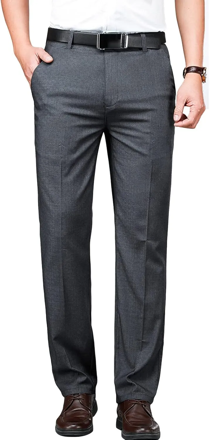 Men's 4-Way Stretch Dress Pant Slim Fit Flat Front Dress Pant Skinny Fit Cotton Business Chino Pant (40,Grey)
