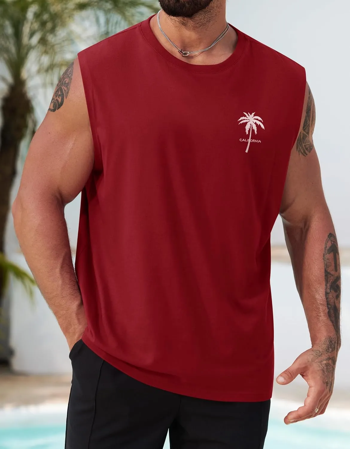 Mens Beach Summer Tank Tops Palm Tree Graphic Vacation Muscle Sleeveless Shirts (S-3XL)