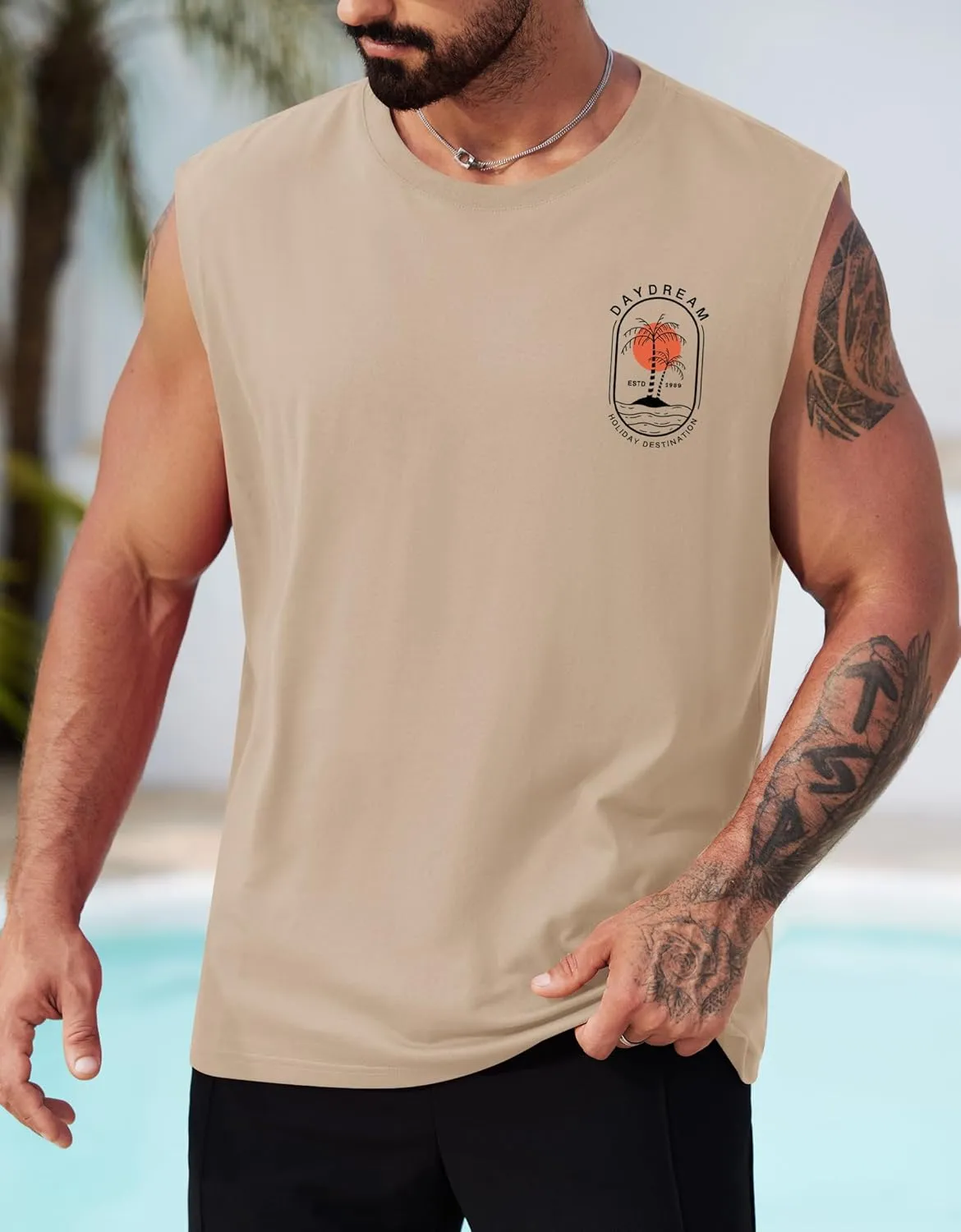 Mens Beach Summer Tank Tops Palm Tree Graphic Vacation Muscle Sleeveless Shirts (S-3XL)
