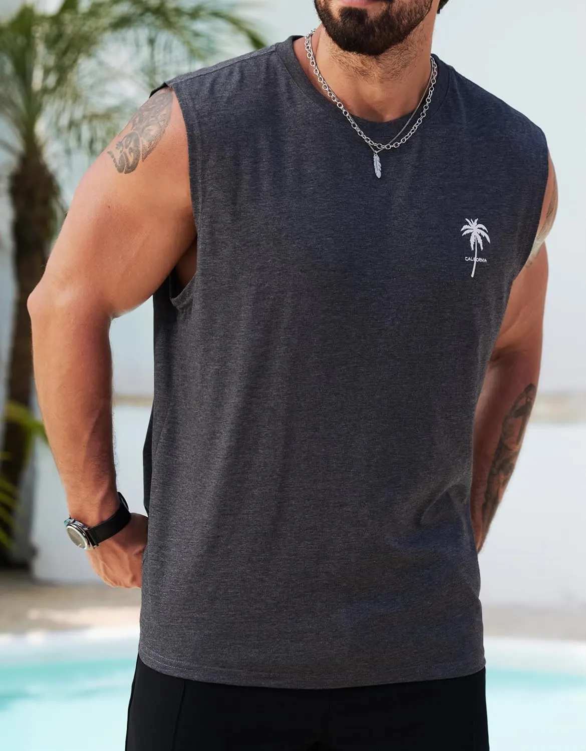 Mens Beach Summer Tank Tops Palm Tree Graphic Vacation Muscle Sleeveless Shirts (S-3XL)