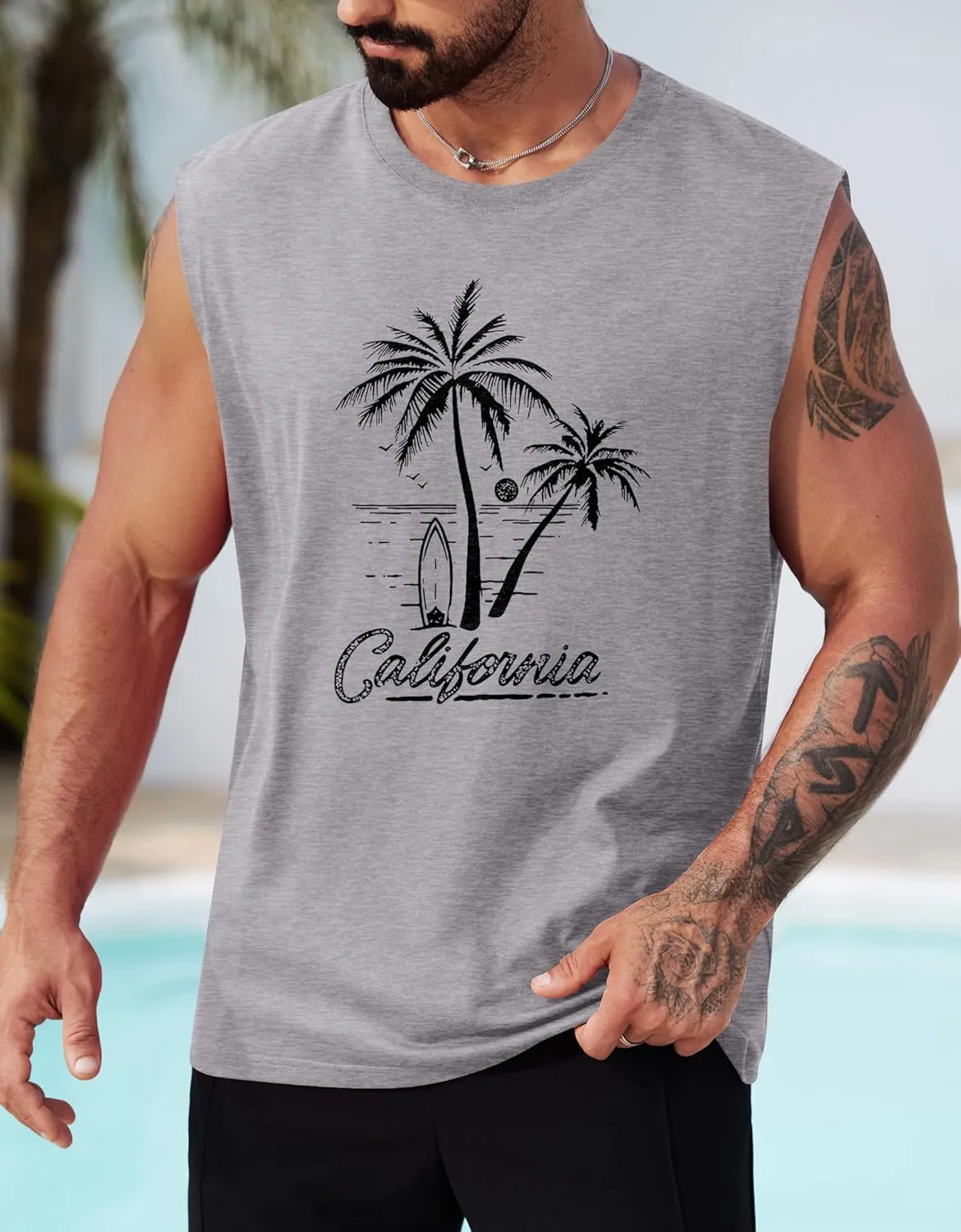Mens Beach Summer Tank Tops Palm Tree Graphic Vacation Muscle Sleeveless Shirts (S-3XL)