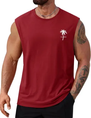 Mens Beach Summer Tank Tops Palm Tree Graphic Vacation Muscle Sleeveless Shirts (S-3XL)