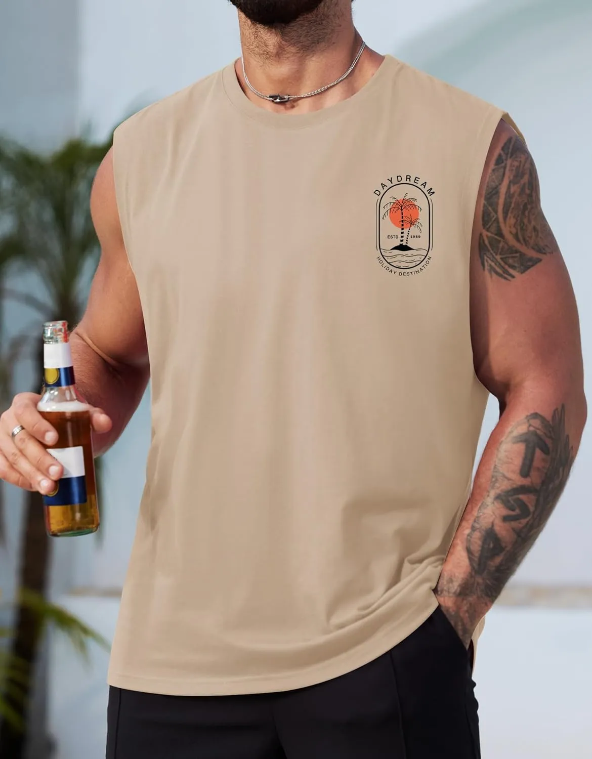 Mens Beach Summer Tank Tops Palm Tree Graphic Vacation Muscle Sleeveless Shirts (S-3XL)