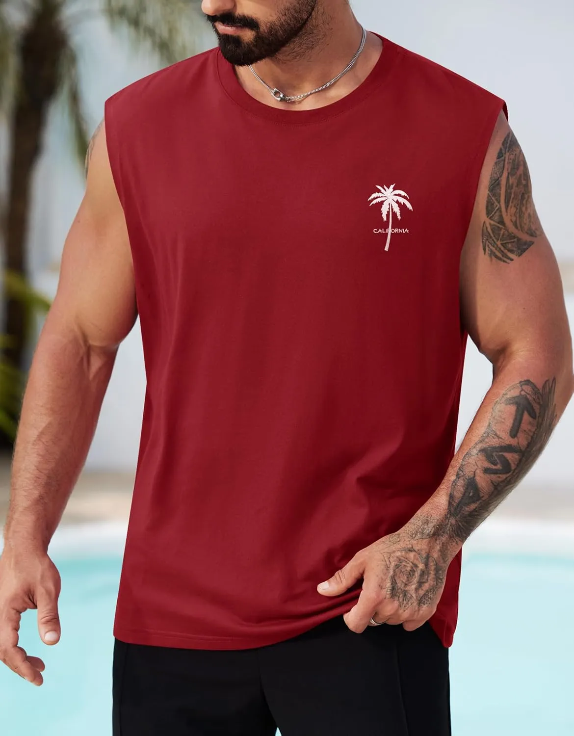 Mens Beach Summer Tank Tops Palm Tree Graphic Vacation Muscle Sleeveless Shirts (S-3XL)