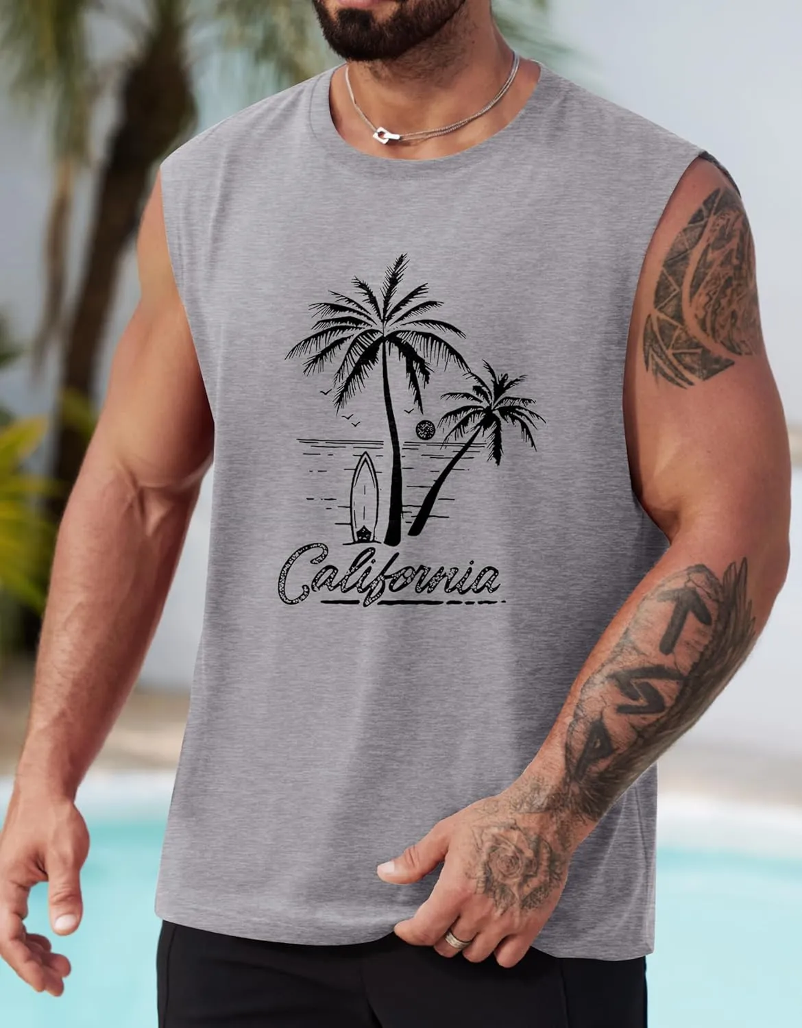 Mens Beach Summer Tank Tops Palm Tree Graphic Vacation Muscle Sleeveless Shirts (S-3XL)
