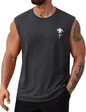 Mens Beach Summer Tank Tops Palm Tree Graphic Vacation Muscle Sleeveless Shirts (S-3XL)