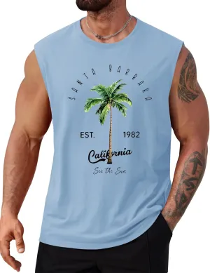 Mens Beach Summer Tank Tops Palm Tree Graphic Vacation Muscle Sleeveless Shirts (S-3XL)