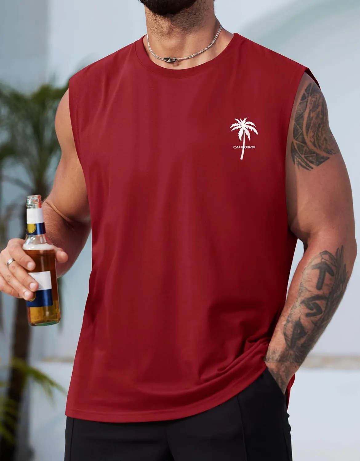 Mens Beach Summer Tank Tops Palm Tree Graphic Vacation Muscle Sleeveless Shirts (S-3XL)