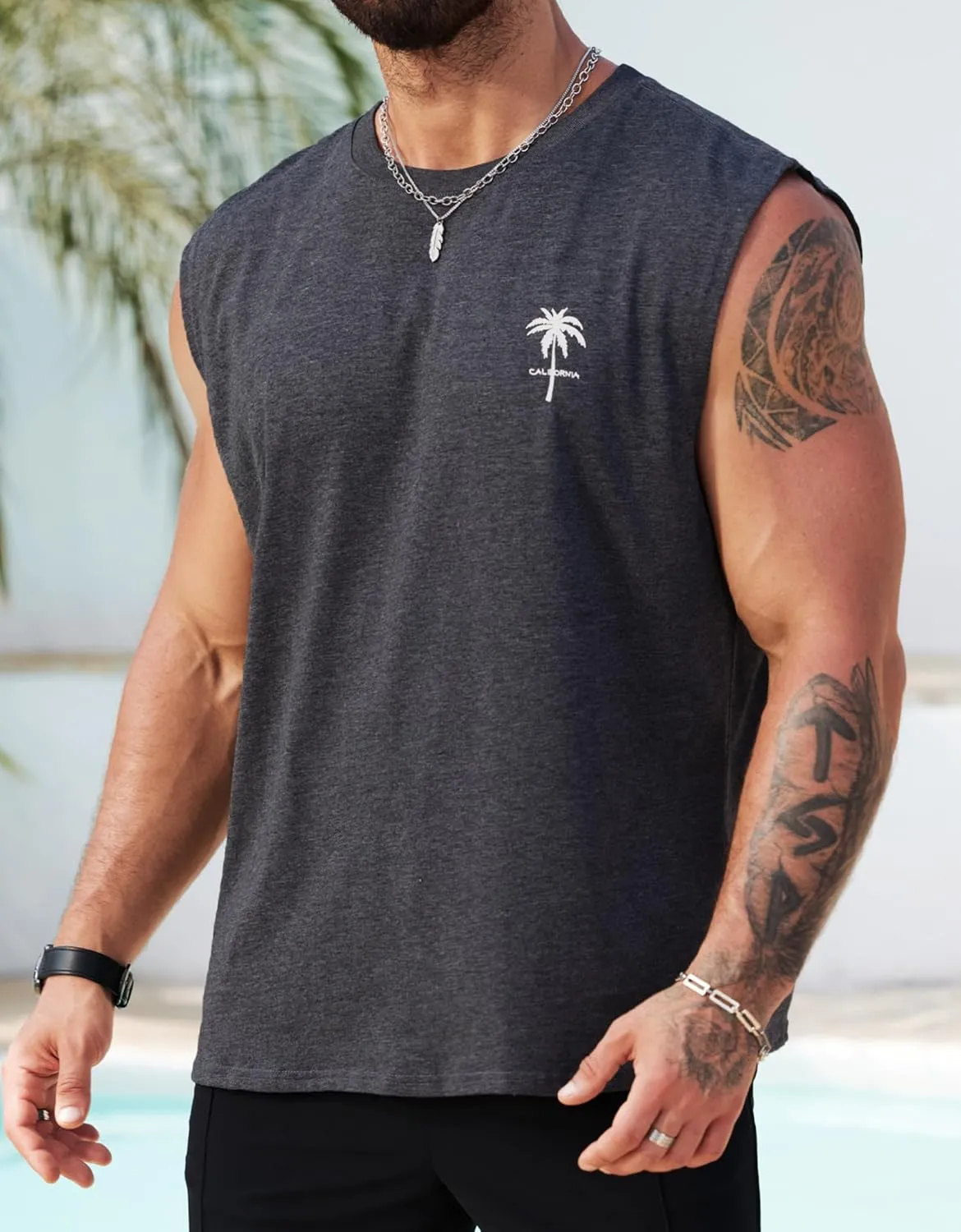 Mens Beach Summer Tank Tops Palm Tree Graphic Vacation Muscle Sleeveless Shirts (S-3XL)