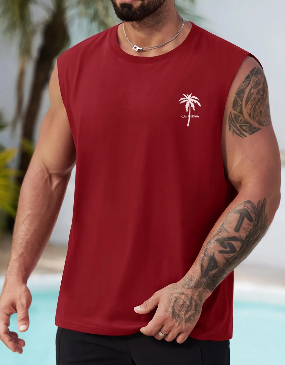 Mens Beach Summer Tank Tops Palm Tree Graphic Vacation Muscle Sleeveless Shirts (S-3XL)