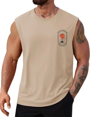 Mens Beach Summer Tank Tops Palm Tree Graphic Vacation Muscle Sleeveless Shirts (S-3XL)