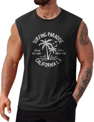 Mens Beach Summer Tank Tops Palm Tree Graphic Vacation Muscle Sleeveless Shirts (S-3XL)