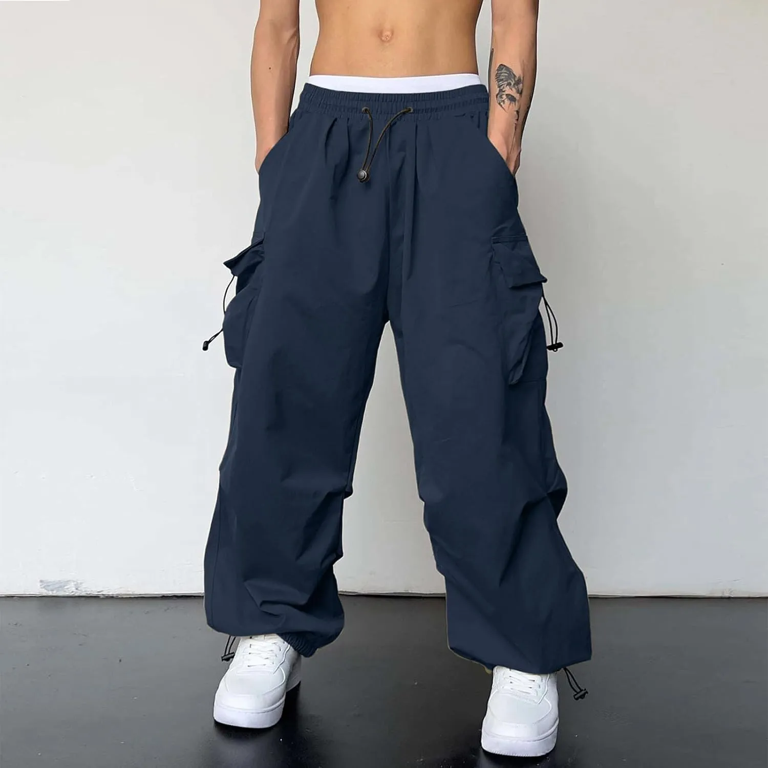 Mens Cargo Pants Casual Lightweight Drawstring Pant Hiking Pant with Multiple Pockets