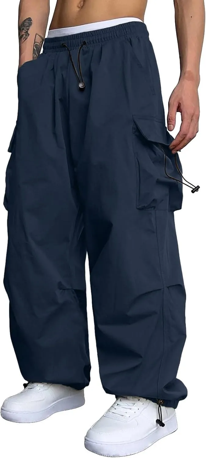 Mens Cargo Pants Casual Lightweight Drawstring Pant Hiking Pant with Multiple Pockets